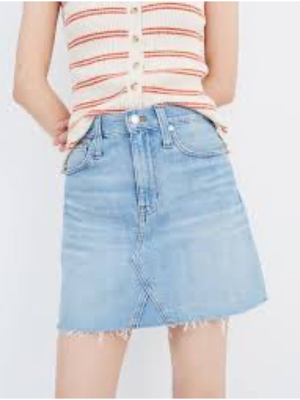 Madewell Light Blue Denim Mini Skirt with Frayed Hem